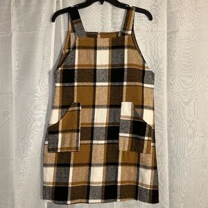 M - Sweater Dress with Pockets - Plaid Pinafore
